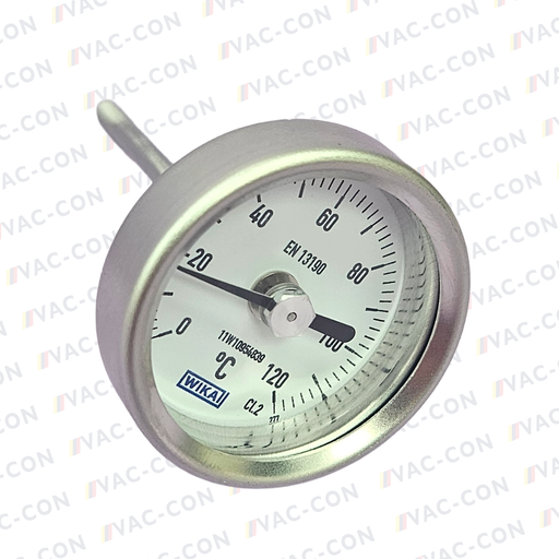 Flat instrument glass stainless steel gauge A52.040/S, 0...120°C M8 x 1.25 - VAC-CON Ltd
