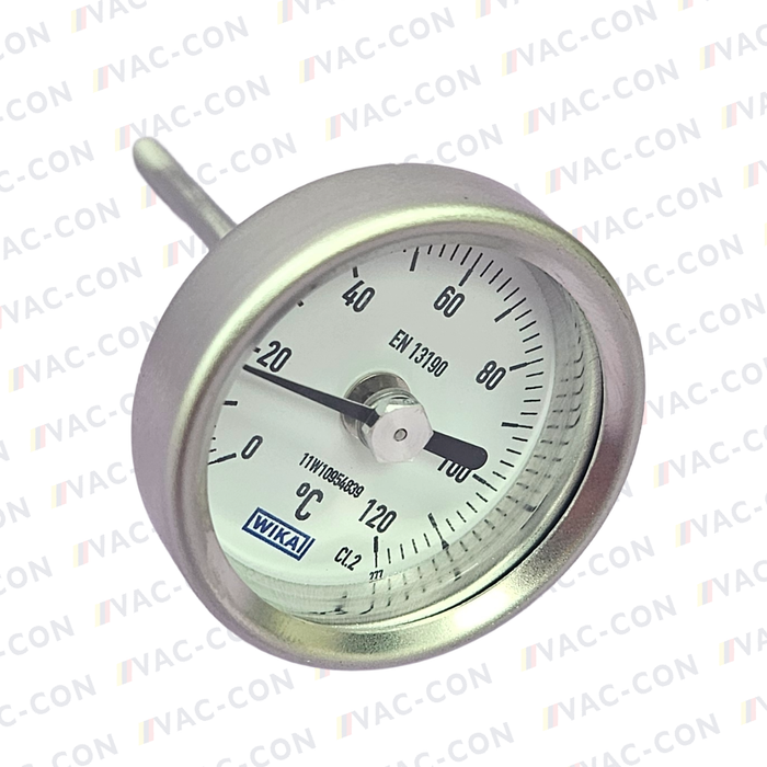 Flat instrument glass stainless steel gauge A52.040/S, 0...120°C M8 x 1.25 - VAC-CON Ltd