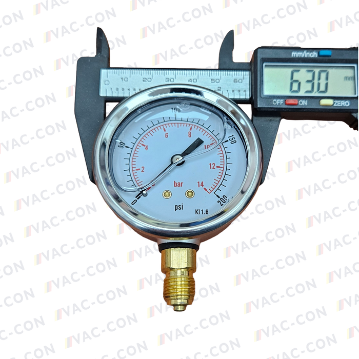 200 psi / 14 Bar 1/4" BSPP Glycerine Filled Pressure Gauge Bottom Entry 63mm