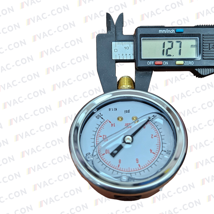 200 psi / 14 Bar 1/4" BSPP Glycerine Filled Pressure Gauge Bottom Entry 63mm