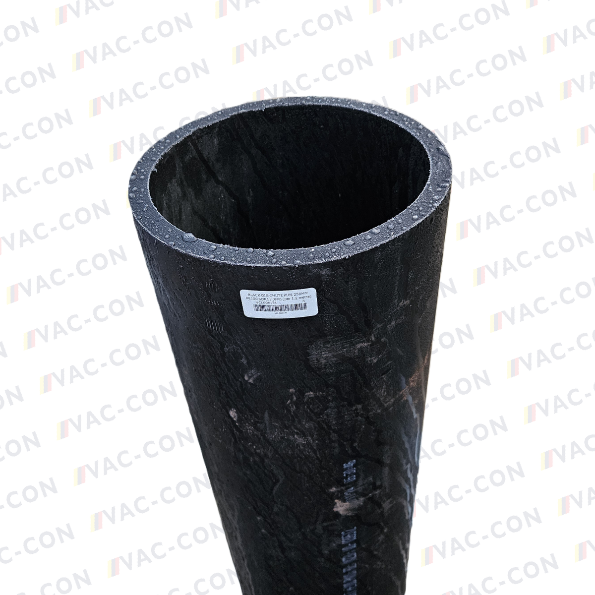 BLACK DIG CHUTE PIPE 250MM x 1200mm PE100 SDR11 (1.2 metre) — VAC-CON Ltd
