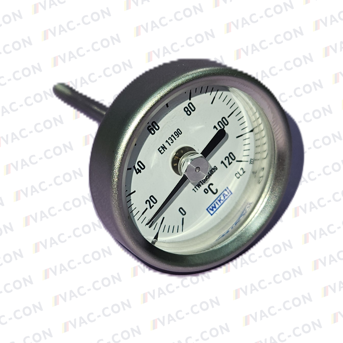 Flat instrument glass stainless steel gauge A52.040/S, 0...120°C M8 x 1.25 - VAC-CON Ltd