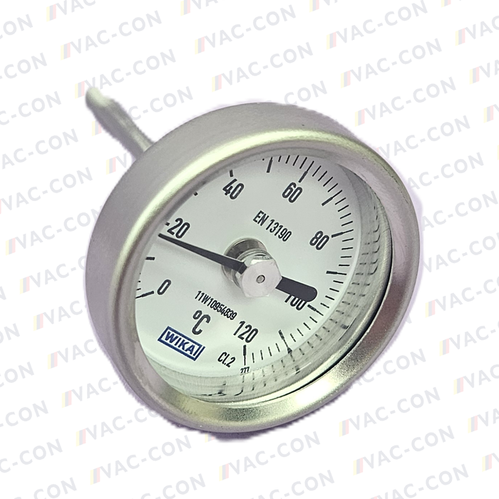 Flat instrument glass stainless steel gauge A52.040/S, 0...120°C M8 x 1.25 - VAC-CON Ltd